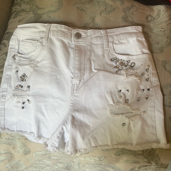 White Studded Denim Shorts - Picture 2 of 9